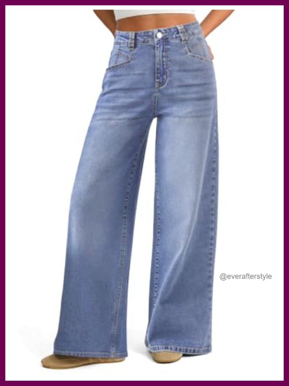 Womens Wide Leg Jeans Mid Rise Stretchy Denim Pants Relaxed Fit